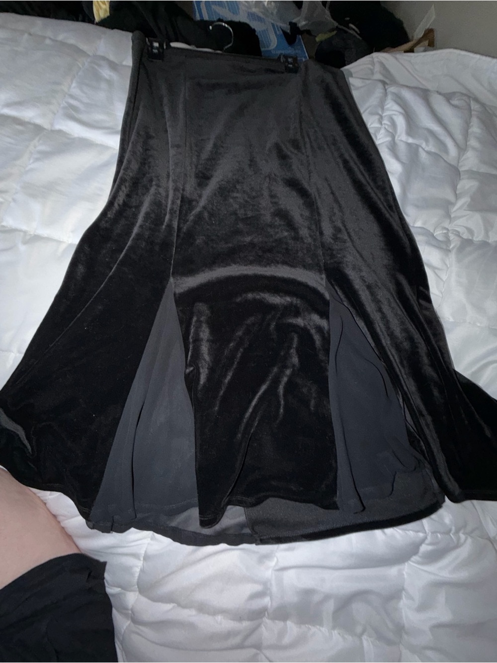 Black Velvet Midi Skirt with Sheer Panels
